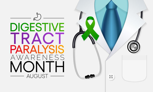 Digestive tract paralysis awareness month is observed every year in August. refers to an inconsistent movement of certain parts which turn poses challenges to the smooth operation of the gut. vector