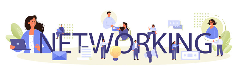 Networking typographic header. Employees collaboration, establishment of