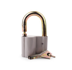 key in the metal lock. Isolated