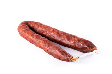 Spanish chorizo sausage isolated on white background	