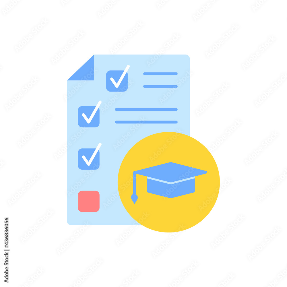 Aufkleber test paper for knowledge evaluation vector flat color icon. skill evaluation, learning course assess
