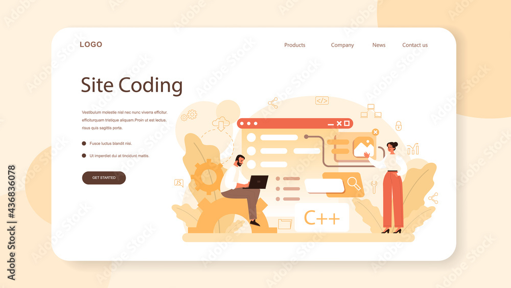 Aufkleber website development web banner or landing page. support and development