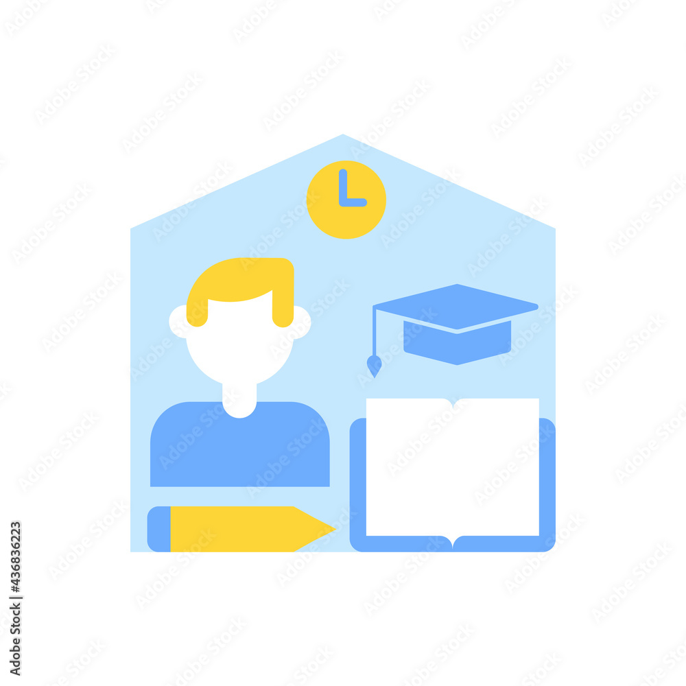 Poster learning from home vector flat color icon. skill development with elearning course. online education