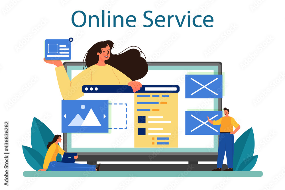 Aufkleber website layout online service or platform. web development