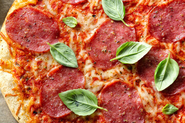 Salami pizza with cheese macro