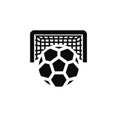 Penalty kick vector icon. Soccer ball and gate symbol. Football gate with a ball on penalty point.