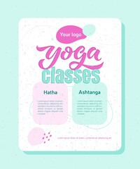 Hatha, Ashtanga Yoga Classes vector illustration. Template for printing poster, flyer, advertising banner, gift card