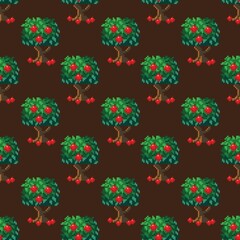 Apple tree pattern pixel art. Seamless pattern. Pixel art tree pattern. 