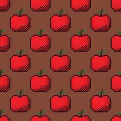 Apples pixel art pattern. Pattern pixel art. Pattern fruit. Pixel apple Seamless Pattern, background.