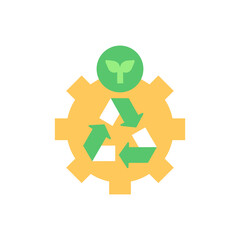 Recycling process vector flat color icon. Material recovery for environment protection. Drop-off center mark. Trash disposal label. Cartoon style clip art for mobile app. Isolated RGB illustration