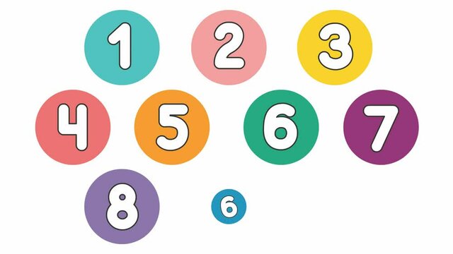 Funny children font with white numbers in color circle from 1 to 10. Colorful vector illustration isolated on white background. 
