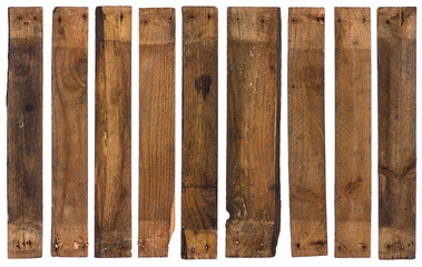 Old barn wooden planks isolated on white background.