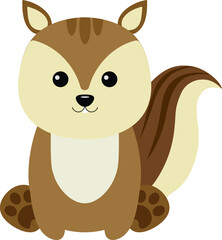 Cartoon Squirrel. Vector illustration of cute sitting squirrel in flat style.