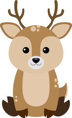 Cartoon Fawn. Vector illustration of cute sitting fawn in flat style.