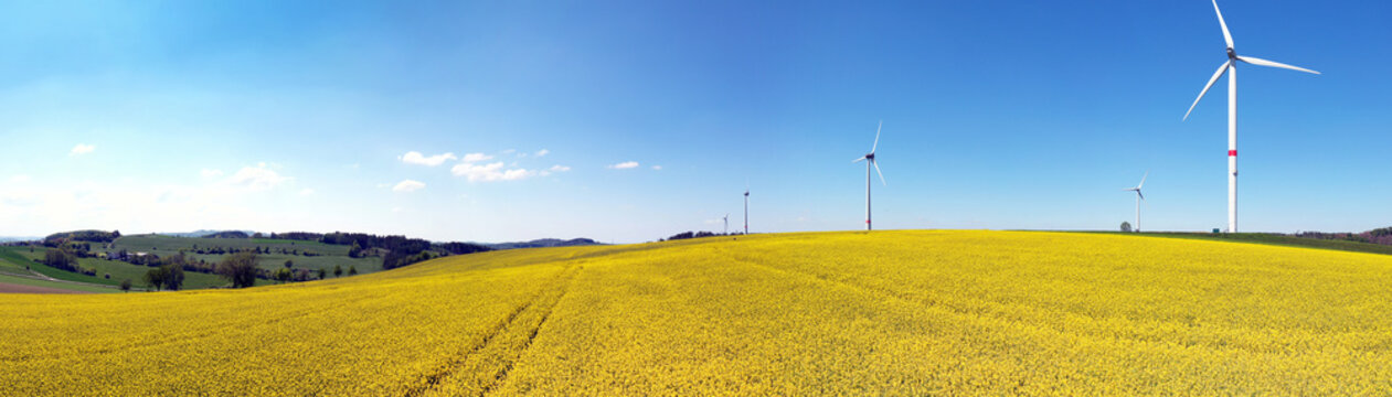 Windkraft Anlagen und Rapsfelder im Sauerland zwischen Eisborn und Enkhausen