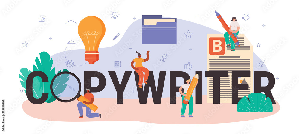 Poster copywriter typographic header. writing and designing texts