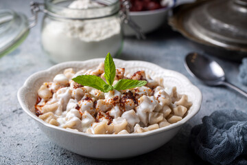 Traditional Turkish cuisine; Turkish ravioli, Turkish name; Manti
