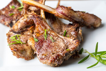 Grilled lamb chops and potatoes in delicious view