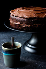 Dark chocolate cake with sauce