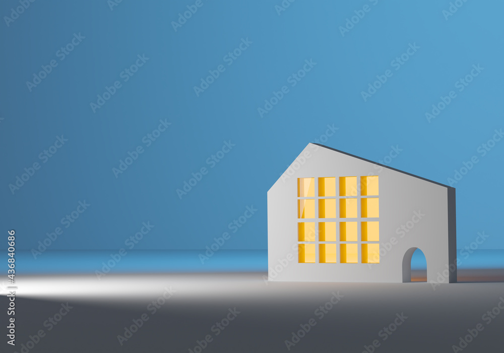 Poster slim building with arch. concept modern architecture. unusual building as symbol of modern architect