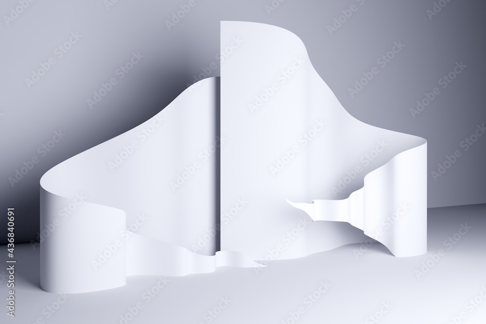 Poster wavy curved background for any product. place to showcase any product. gray and white minimalistic b