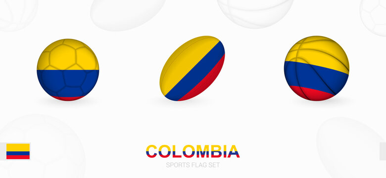 Sports icons for football, rugby and basketball with the flag of Colombia.