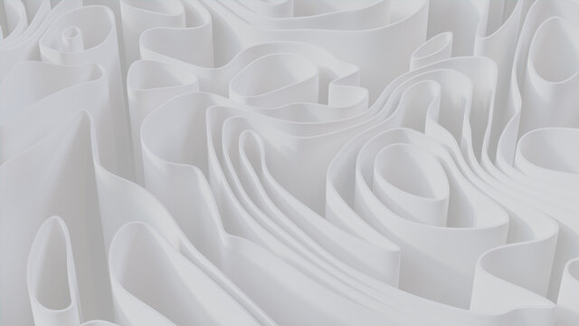 White 3D Waves arranged to create a Light abstract wallpaper. 3D Render.  