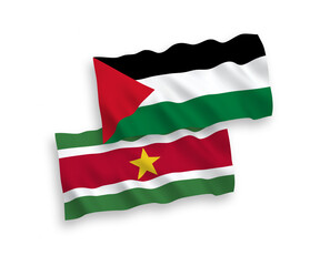 Flags of Republic of Suriname and Palestine on a white background