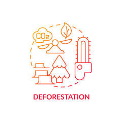 Deforestation concept icon. Human carbon emissions cause abstract idea thin line illustration. Global warming. Wildlife habitat loss. Dangerous climate change. Vector isolated outline color drawing