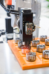 automatic gripping and smart robot working on smart factory,industry 4.0 and technology.