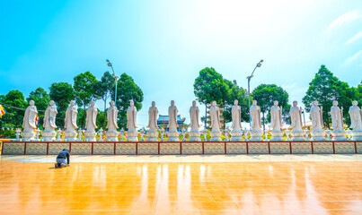 Vung Tau, Vietnam - February 24th, 2021: Architecture presbytery temple Dai Tong Lam moring...