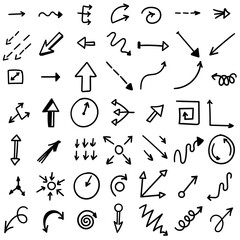 Arrows icons vector hand drawn set with different shapes.