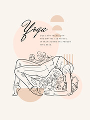 Motivational phrase poster. Women doing yoga activity at home, studying class distance illustration in vector.