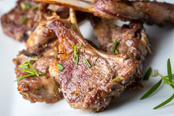 Grilled lamb chops and potatoes in delicious view
