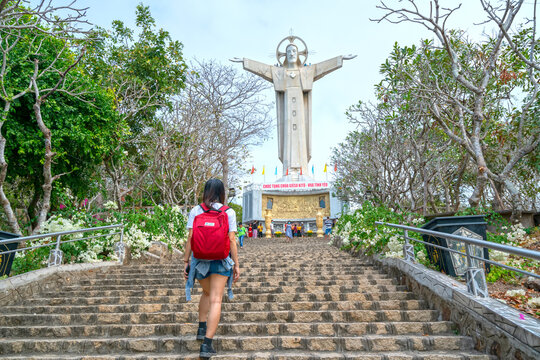 Statue Of Jesus Christ Standing On Mount Nho Attracts Pilgrims To Visit And Worship, The Most Popular Local Place In Vung Tau, Vietnam