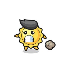 cute sun mascot as a psychopath holding a knife