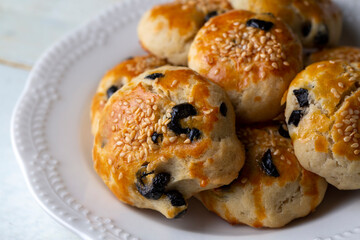 Turkish style pastry with olives (Turkish name; Zeytinli pogaca)