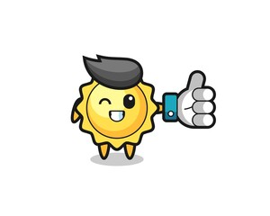 cute sun with social media thumbs up symbol