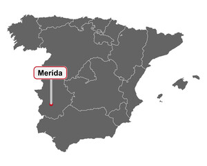 Landkarte von Spanien mit Ortsschild Merida