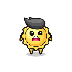 the shocked face of the cute sun mascot