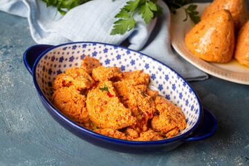 Traditional Turkish Spicy Surk Cheese Balls with Olive Oil from Hatay in Turkey. (Turkish name; Surk peynir)