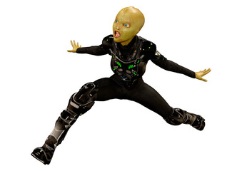 3D Rendering Female Alien on White