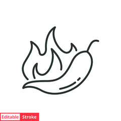 Chili peppers fire line icon. Simple outline style. Flame, pictogram, black, burn, capsicum, hot, bonfire, spicy concept. Vector illustration isolated on white background. Editable stroke EPS 10.