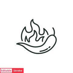 Chili peppers fire line icon. Simple outline style. Flame, pictogram, black, burn, capsicum, hot, bonfire, spicy concept. Vector illustration isolated on white background. Editable stroke EPS 10.