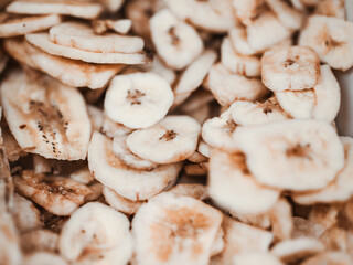 lots of dried fruits and nuts, delicious healthy food, dried bananas