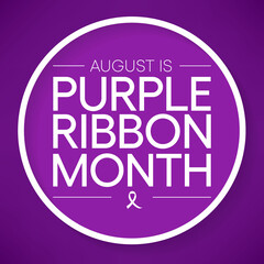 Purple ribbon awareness month is observed every year in August, reminding parents and caregivers about the dangers of leaving children unattended in hot vehicles. Vector illustration.