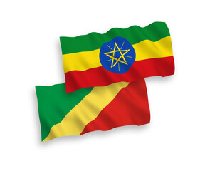 Flags of Republic of the Congo and Ethiopia on a white background