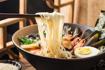 A bowl of Japanese Seafood Ramen