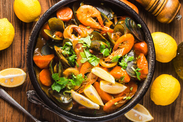 A plate of curry seafood