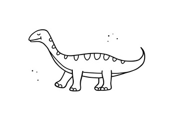 Dinosaur hand drawn vector illustration. Cute dino in outline doodle style.
